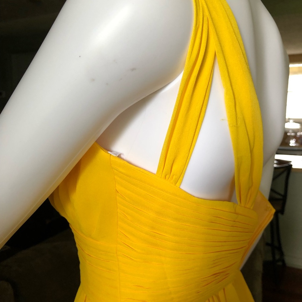 AW. BRIDAL Sz 0. Golden Yellow One Shoulder Floor Length Gown. - Picture 10 of 15